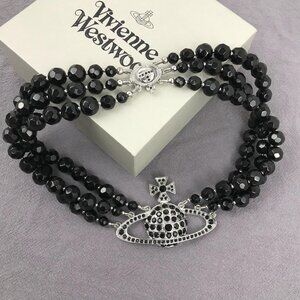 NEW Vivienne Westwood Three Row Pearl Bas Relief Choker in Black Authentic